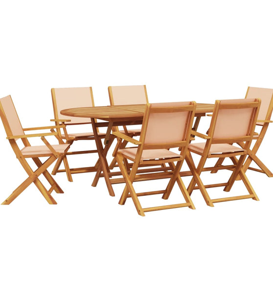 7-tlg. Garten-Essgruppe Stoff und Massivholz Beige