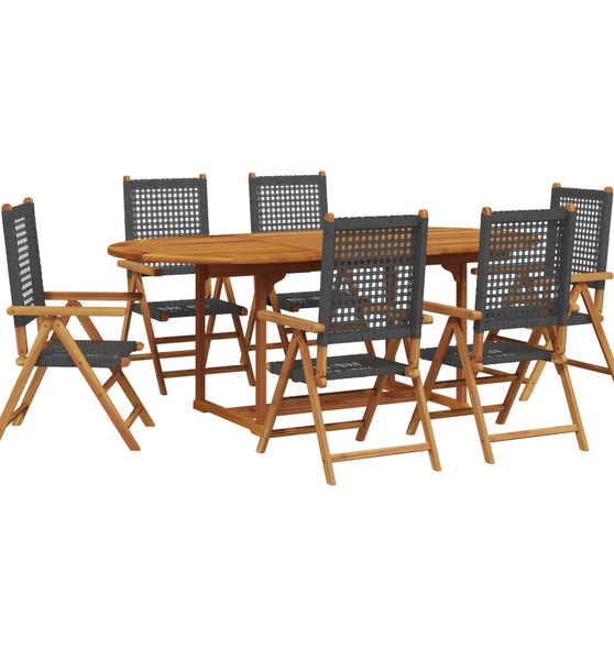7-tlg. Garten-Essgruppe Poly Rattan und Massivholz Schwarz