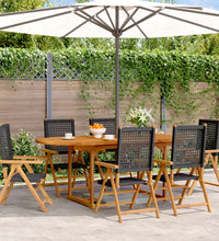 7-tlg. Garten-Essgruppe Poly Rattan und Massivholz Schwarz