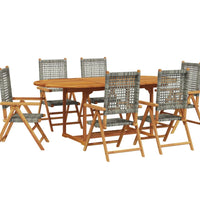 7-tlg. Garten-Essgruppe Poly Rattan und Massivholz Grau