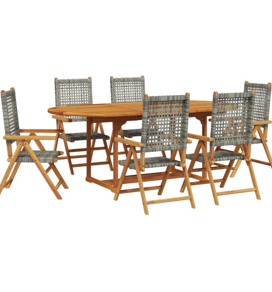 7-tlg. Garten-Essgruppe Poly Rattan und Massivholz Grau