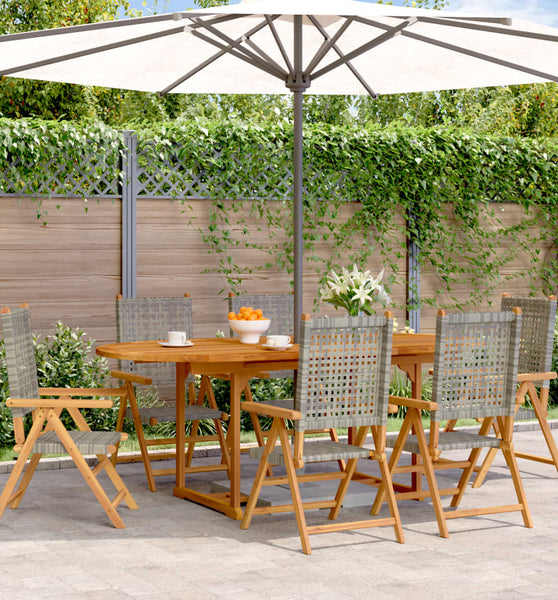 7-tlg. Garten-Essgruppe Poly Rattan und Massivholz Grau