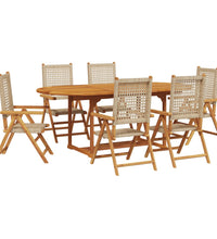 7-tlg. Garten-Essgruppe Poly Rattan und Massivholz Beige