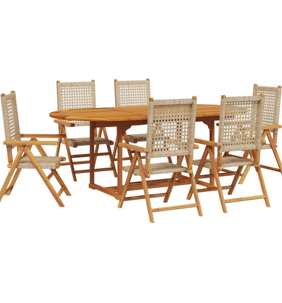 7-tlg. Garten-Essgruppe Poly Rattan und Massivholz Beige
