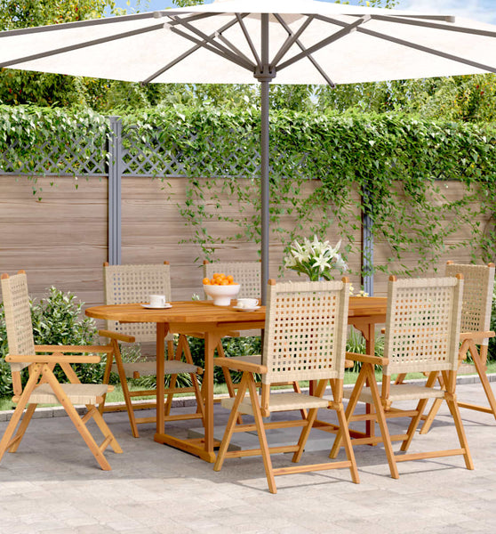 7-tlg. Garten-Essgruppe Poly Rattan und Massivholz Beige