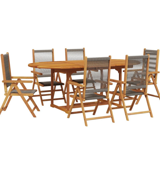 7-tlg. Garten-Essgruppe Polypropylen und Massivholz Grau