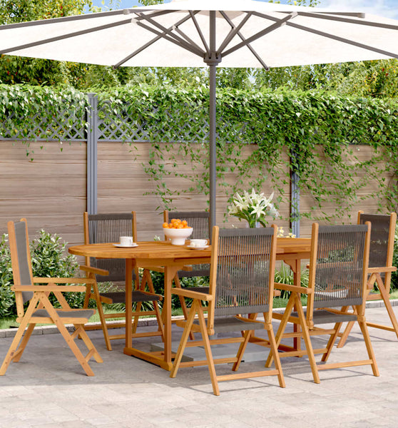 7-tlg. Garten-Essgruppe Polypropylen und Massivholz Grau