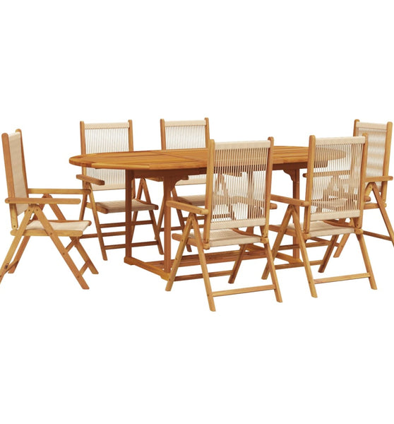 7-tlg. Garten-Essgruppe Polypropylen und Massivholz Beige