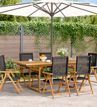 7-tlg. Garten-Essgruppe Poly Rattan und Massivholz Schwarz
