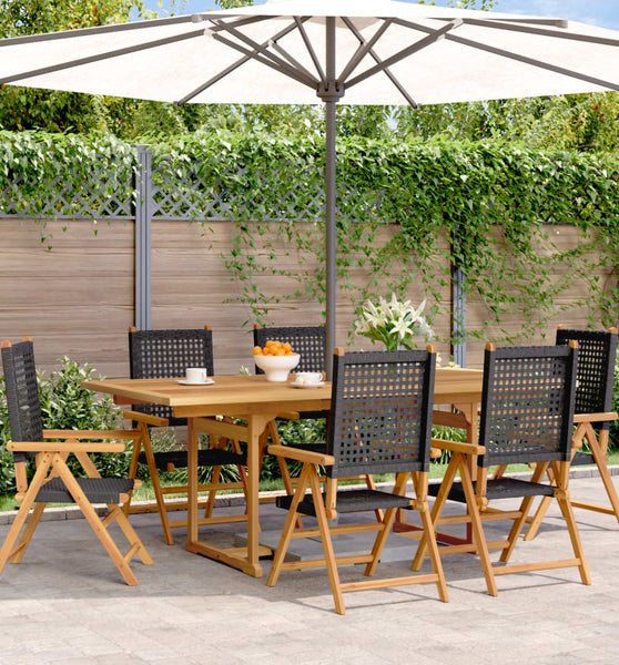 7-tlg. Garten-Essgruppe Poly Rattan und Massivholz Schwarz