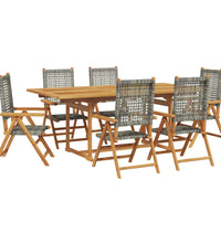 7-tlg. Garten-Essgruppe Poly Rattan und Massivholz Grau