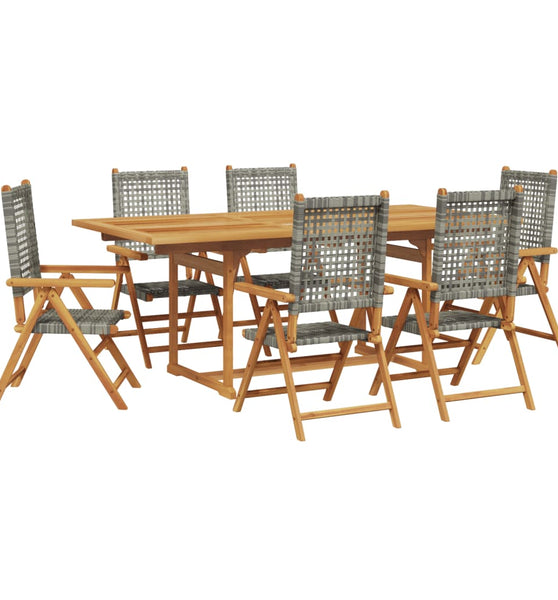 7-tlg. Garten-Essgruppe Poly Rattan und Massivholz Grau