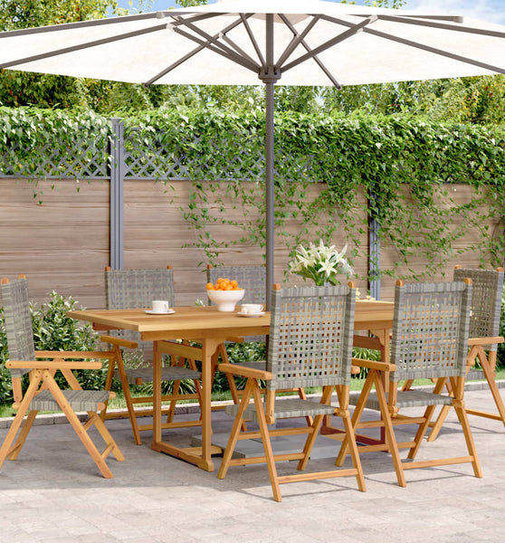 7-tlg. Garten-Essgruppe Poly Rattan und Massivholz Grau