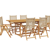 7-tlg. Garten-Essgruppe Poly Rattan und Massivholz Beige