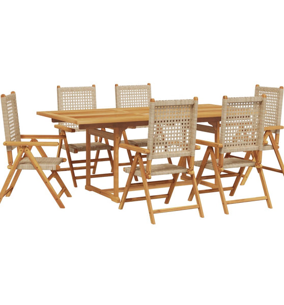 7-tlg. Garten-Essgruppe Poly Rattan und Massivholz Beige