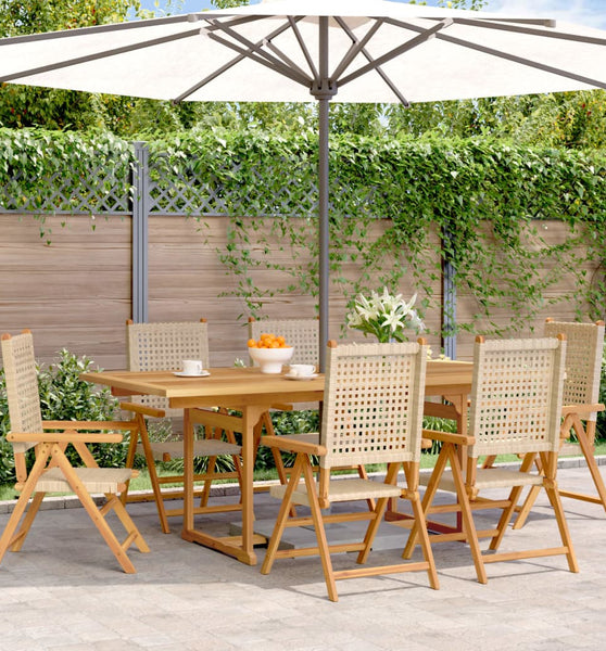 7-tlg. Garten-Essgruppe Poly Rattan und Massivholz Beige