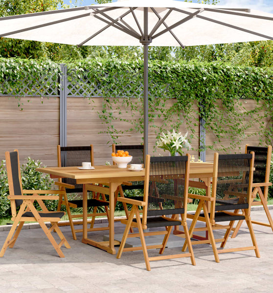 7-tlg. Garten-Essgruppe Polypropylen und Massivholz Schwarz