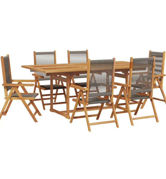 7-tlg. Garten-Essgruppe Polypropylen und Massivholz Grau