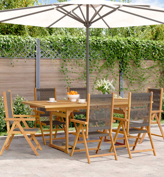 7-tlg. Garten-Essgruppe Polypropylen und Massivholz Grau