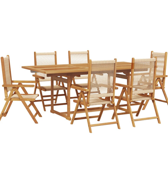 7-tlg. Garten-Essgruppe Polypropylen und Massivholz Beige