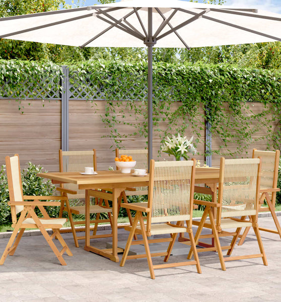 7-tlg. Garten-Essgruppe Polypropylen und Massivholz Beige