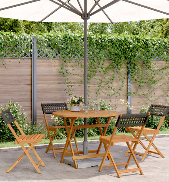 5-tlg. Garten-Essgruppe Schwarz Poly Rattan und Massivholz