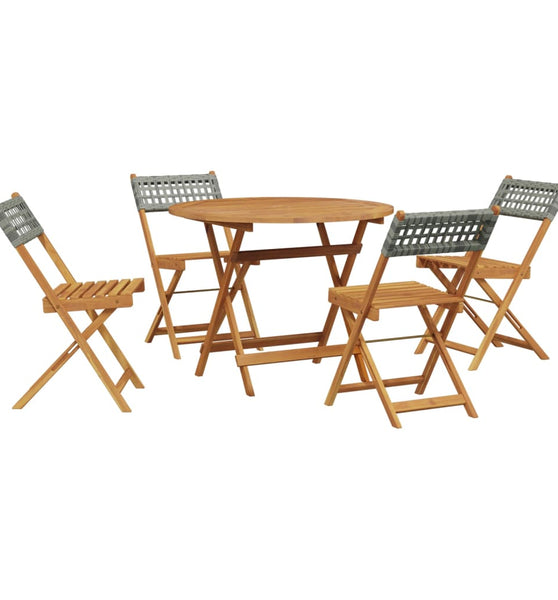 5-tlg. Garten-Essgruppe Grau Poly Rattan und Massivholz