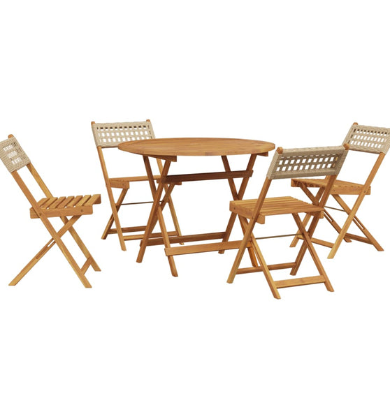 5-tlg. Garten-Essgruppe Beige Poly Rattan und Massivholz