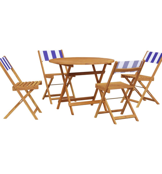 5-tlg. Garten-Essgruppe Stoff und Massivholz Blau und Weiß