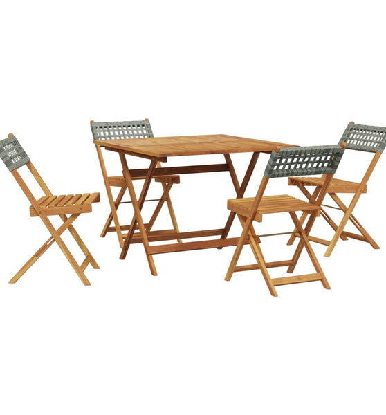 5-tlg. Garten-Essgruppe Grau Poly Rattan und Massivholz