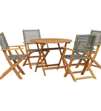 5-tlg. Garten-Essgruppe Grau Poly Rattan und Massivholz
