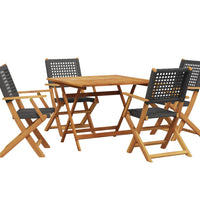 5-tlg. Garten-Essgruppe Schwarz Poly Rattan und Massivholz