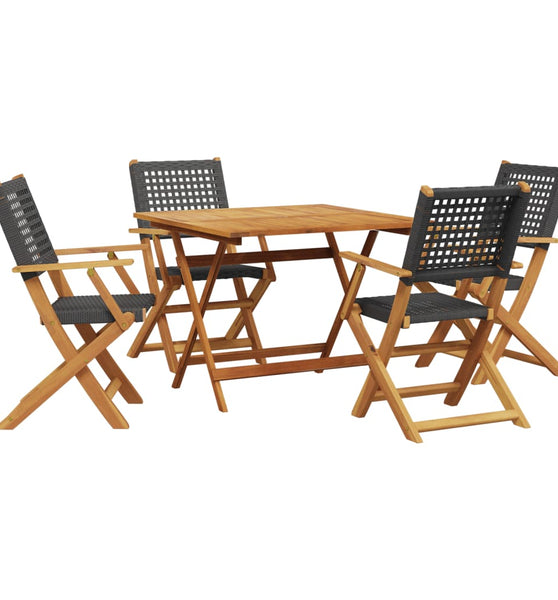 5-tlg. Garten-Essgruppe Schwarz Poly Rattan und Massivholz