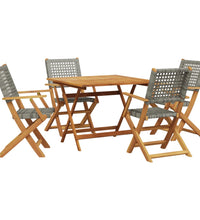 5-tlg. Garten-Essgruppe Grau Poly Rattan und Massivholz