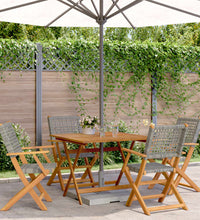 5-tlg. Garten-Essgruppe Grau Poly Rattan und Massivholz