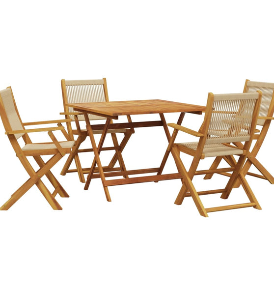 5-tlg. Garten-Essgruppe Polypropylen und Massivholz Beige