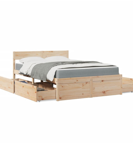 Bett mit Schubladen und Matratze 120x190 cm Massivholz Kiefer