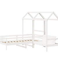 Tagesbett und Bank mit Dach Weiß 90x200 cm Kiefernholz