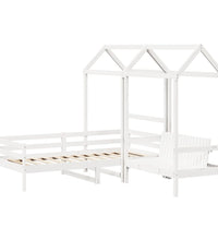 Tagesbett und Bank mit Dach Weiß 90x200 cm Kiefernholz