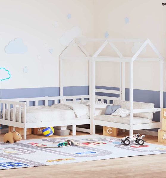 Tagesbett und Bank mit Dach Weiß 80x200 cm Kiefernholz