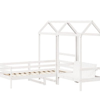 Tagesbett und Bank mit Dach Weiß 90x190 cm Kiefernholz