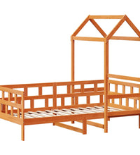 Tagesbett mit Dach Wachsbraun 80x200 cm Massivholz Kiefer