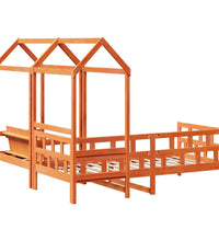 Tagesbett Set mit Dach Wachsbraun 90x200 cm Massivholz Kiefer