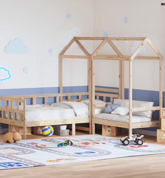 Tagesbett Set mit Dach 80x200 cm Massivholz Kiefer