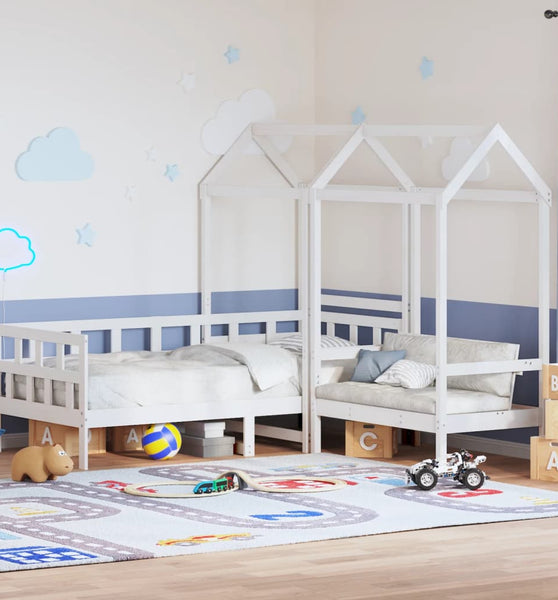 Tagesbett Set mit Dach Weiß 80x200 cm Massivholz Kiefer