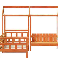 Tagesbett Set mit Dach Wachsbraun 80x200 cm Massivholz Kiefer