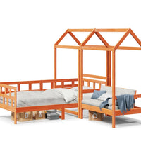 Tagesbett Set mit Dach Wachsbraun 80x200 cm Massivholz Kiefer