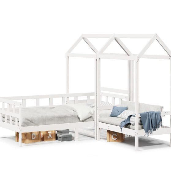 Tagesbett Set mit Dach Weiß 90x190 cm Massivholz Kiefer