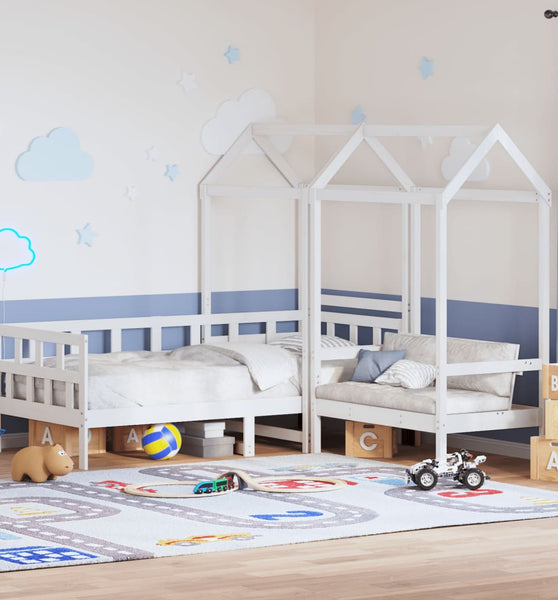 Tagesbett Set mit Dach Weiß 90x190 cm Massivholz Kiefer