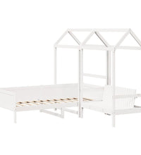 Tagesbett und Bank mit Dach Weiß 90x190 cm Kiefernholz